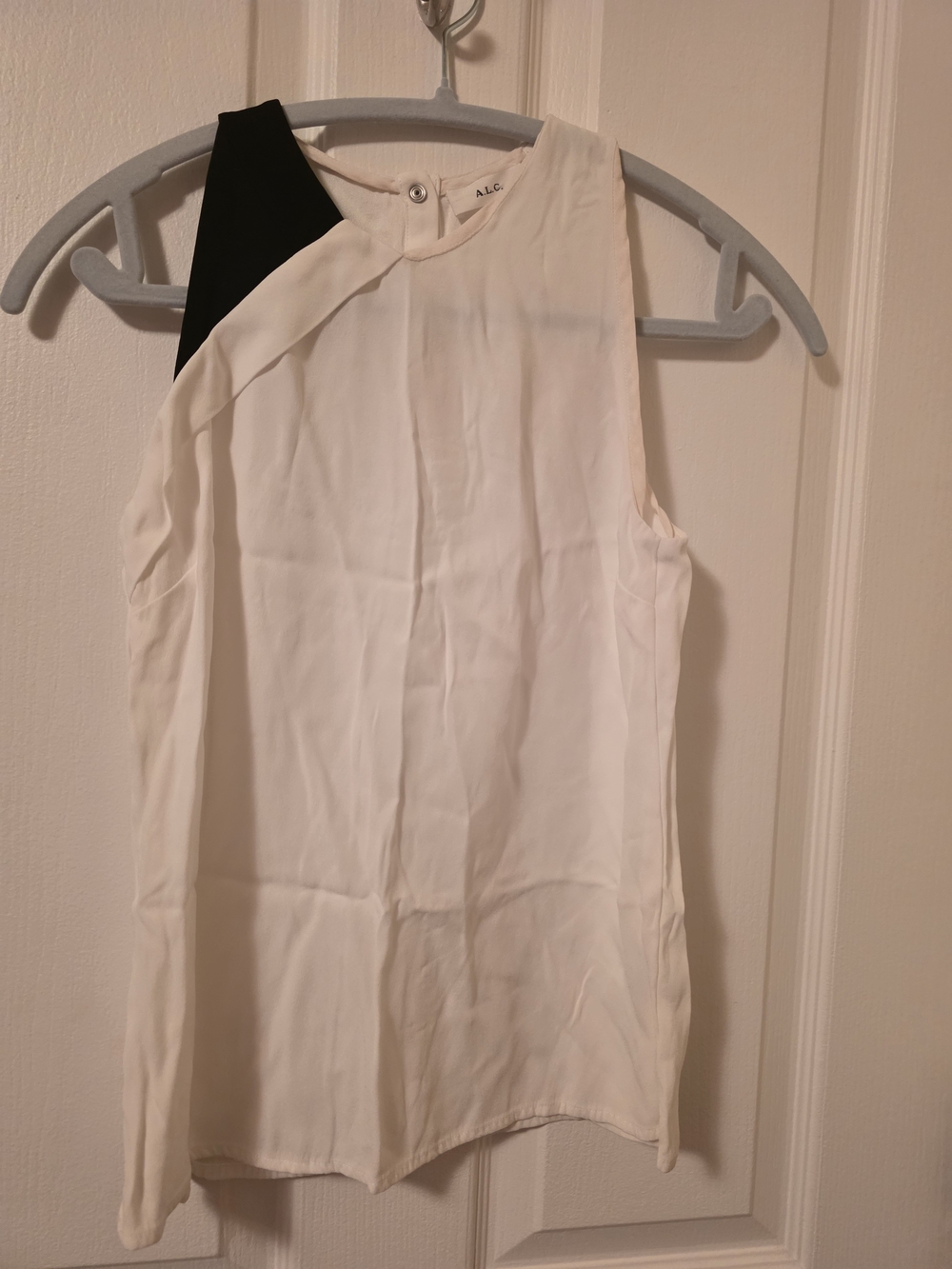 A.L.C. Cream Sleeveless Shift Dress with Black Shoulder Panel